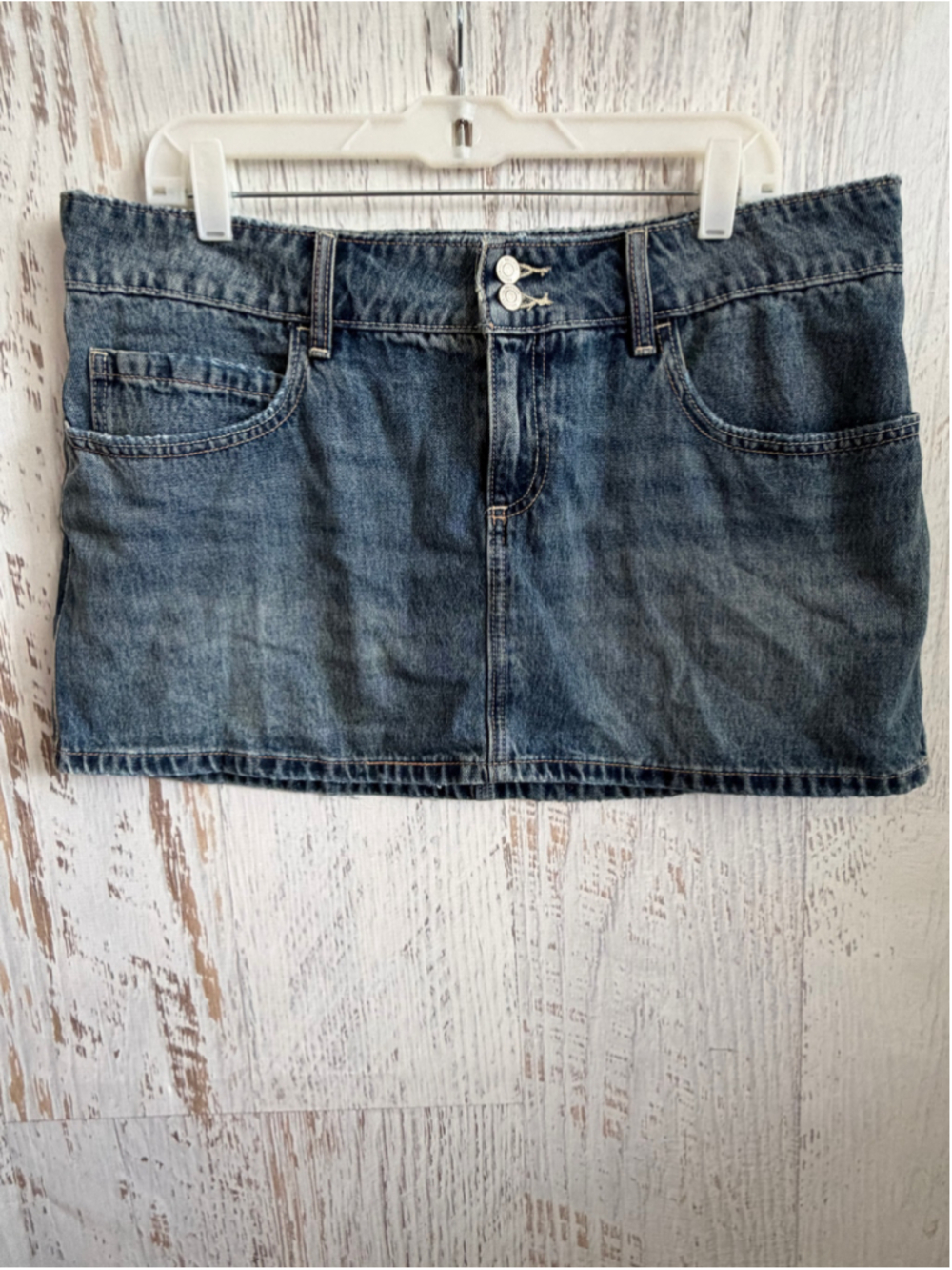 Women's Y2K Hollister Denim Mini Skirt Size 14 Blue Floral Embroidered